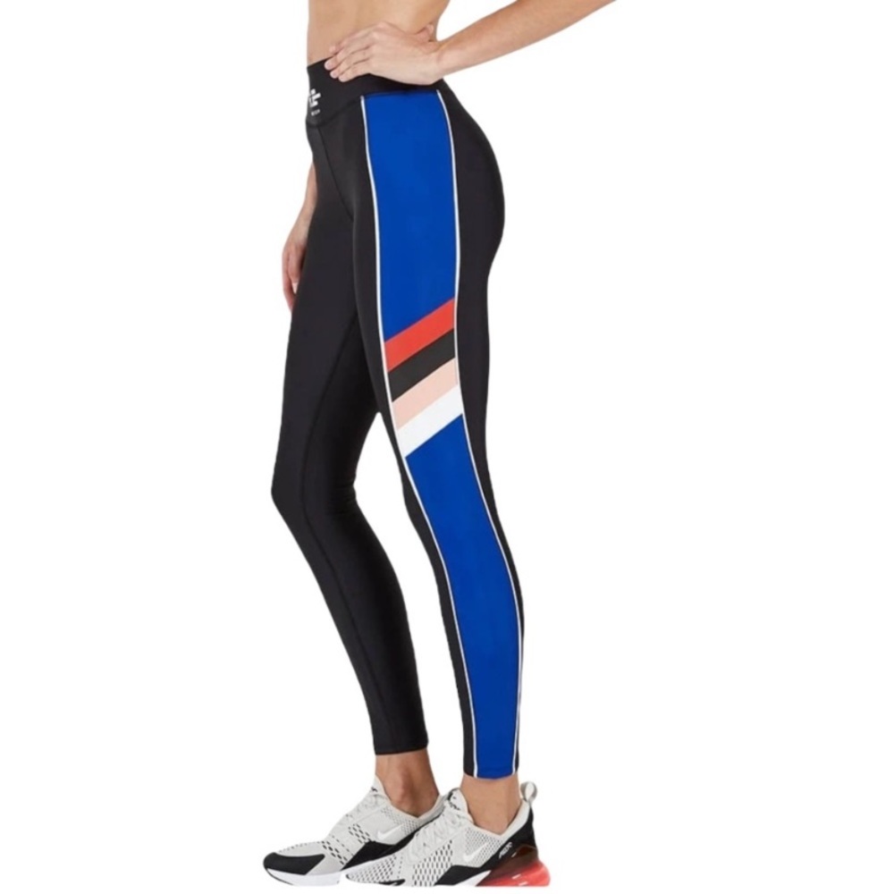 P.E Nation Touchback Black Blue Stripe Leggings